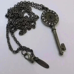 Aeropostale Antique Bronze Key Pendant Necklace Ornate Design
